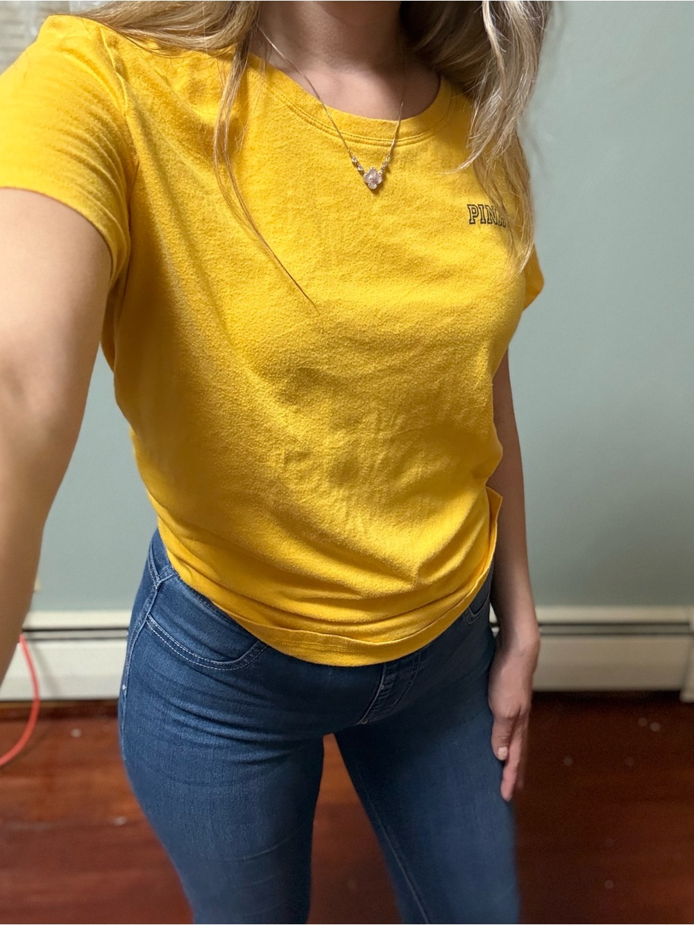VS PINK Yellow Short-Sleeve Crewneck Tee